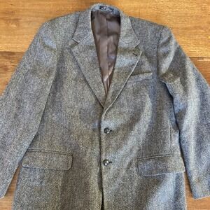 Vintage‎ Jeremy Cobb Sport Coat 42L Gray Worsted Herringbone Tweed Wool Esquire